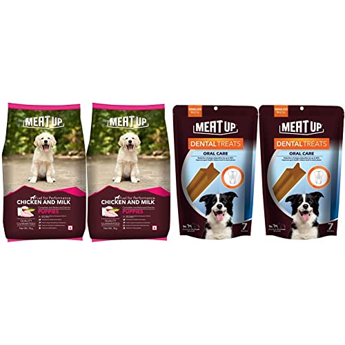 Image of Meat Up Chicken and Milk Puppy Dry Dog Food, 3kg (Buy 1 Get 1 Free)&Meat Up Dental Treats, Oral Care Dog Treats- 7 Sticks, 165g (Buy 1 Get 1 Free)