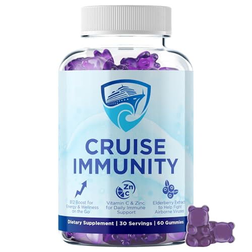 CRUISE IMMUNITY Immune Support Gummies for Cruisers with Vitamin C, B12, Zinc, Elderberry Extract, 60 Gummies, 30 Servings, Cruise and Travel Specific Wellness Supplement