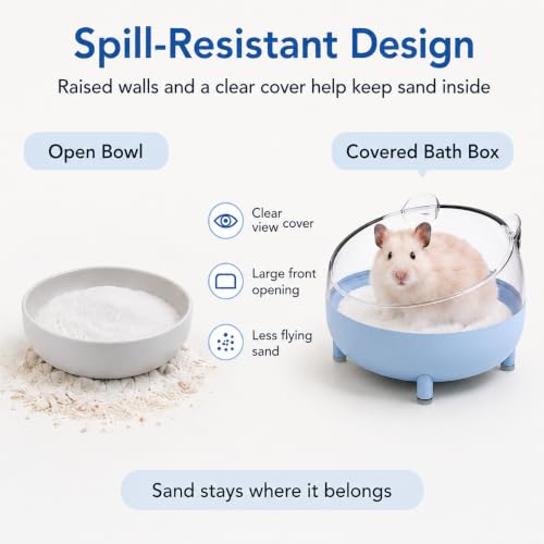Meow&Woof Hamster Sand Bath Container, Large Sandbox Toilet Gerbil Batheoom, Tiny Chinchilla Dust Bathtub Sand Bath Box for Hamster Cage Accessories 6.5 Inch - Blue - Image 3