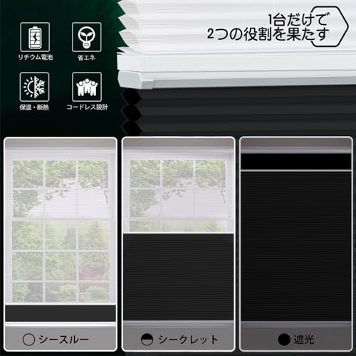 Yoolax 電動 ハニカムスクリーン ツインタイプ 1台で2役割 ハニカム構造 38mm 遮光と採光 スマートブラインド スマート操作 リモコン付き 幅広対応 色自由選択 16色展開 遮光黑＋採光白 [3]