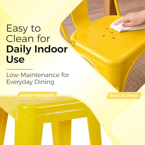 Image of Metal Dining Chairs with Backrest, Stackable, Yellow, 6 Pack | Easy Assembly, Non-Slip Feet, 330 lb Capacity, Kitchen, Restaurant, Cafe, Pub, Covered Patio