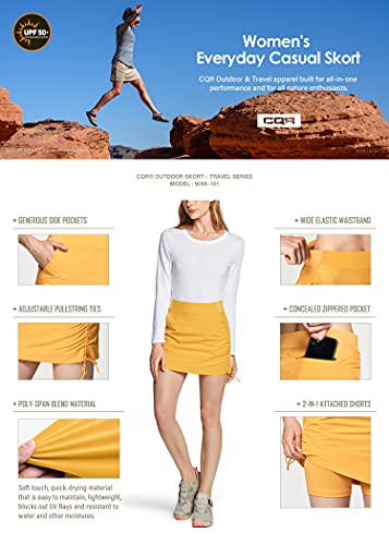 Cqr Women's Casual Skirt, Upf 50+ Active Athletic Outdoor Skort With Shorts, Hiking Golf Travel Casual Skorts With Pockets, Flex Light Skorts Sunflower Yellow, Large #TOP4