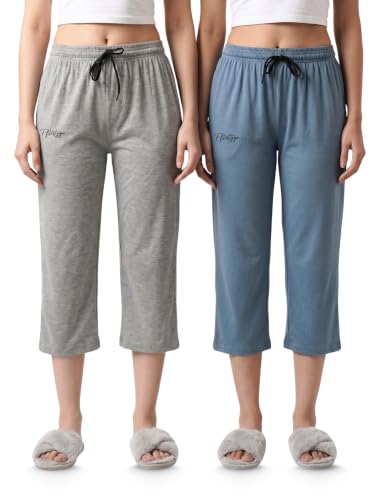 Image of Fflirtygo Women's Cotton Plain Calf Length Capri | Nightwear Short Pyjama | 3 /4th Solid Pyjama Pant | Regular Fit Casual & Lounge Wear Capri Combo (Pack of 2)