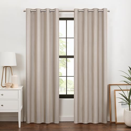 Eclipse Larissa 100% Blackout Curtain - Solid Grommet, 95 in x 50 in, Textured, Thermal Insulated for Living Room or Bedroom, Sandstone
