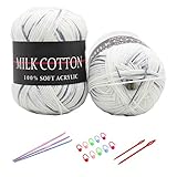 YAMEE Fils à Tricoter en Acrylique Multicolores Lot de 6 pelotes*50g   laine à tricoter Multicolore par cher   Avec 3 crochets, 2 aiguilles, 10 * cercle de comptage coloré