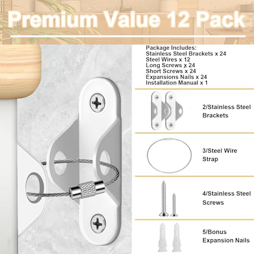 Möbel Kippsicherung Set,12 Sätze Metall Kippschutz Möbel Wandanker,Multifunktions Möbelgurt Möbelanker für Kleinkinder,Kindersicherheit Anti Tip Schutzgurte für Baby-Proofing & Haustierschutz - Weiß