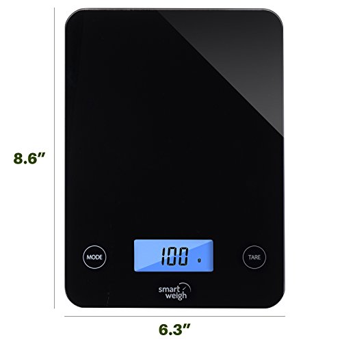 Smart Weigh Glass Top Food Kitchen Scale,5 Kg/11 Lbs Capacity, Digital Grams And Ounces For Cooking, Baking, Weight Loss And Dieting,5 Unit Modes, Black #TOP5