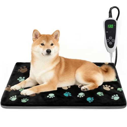GOLOPET Puppy Heating Pad 28x18 in Pet Heating Pad for Dogs，Waterproof Outer Skin and Smart Thermostat Switch, Adjustable Heated Cat Bed, Adding Wire Rope Wires Cat Warming Pad With Plush Fabric Cover
