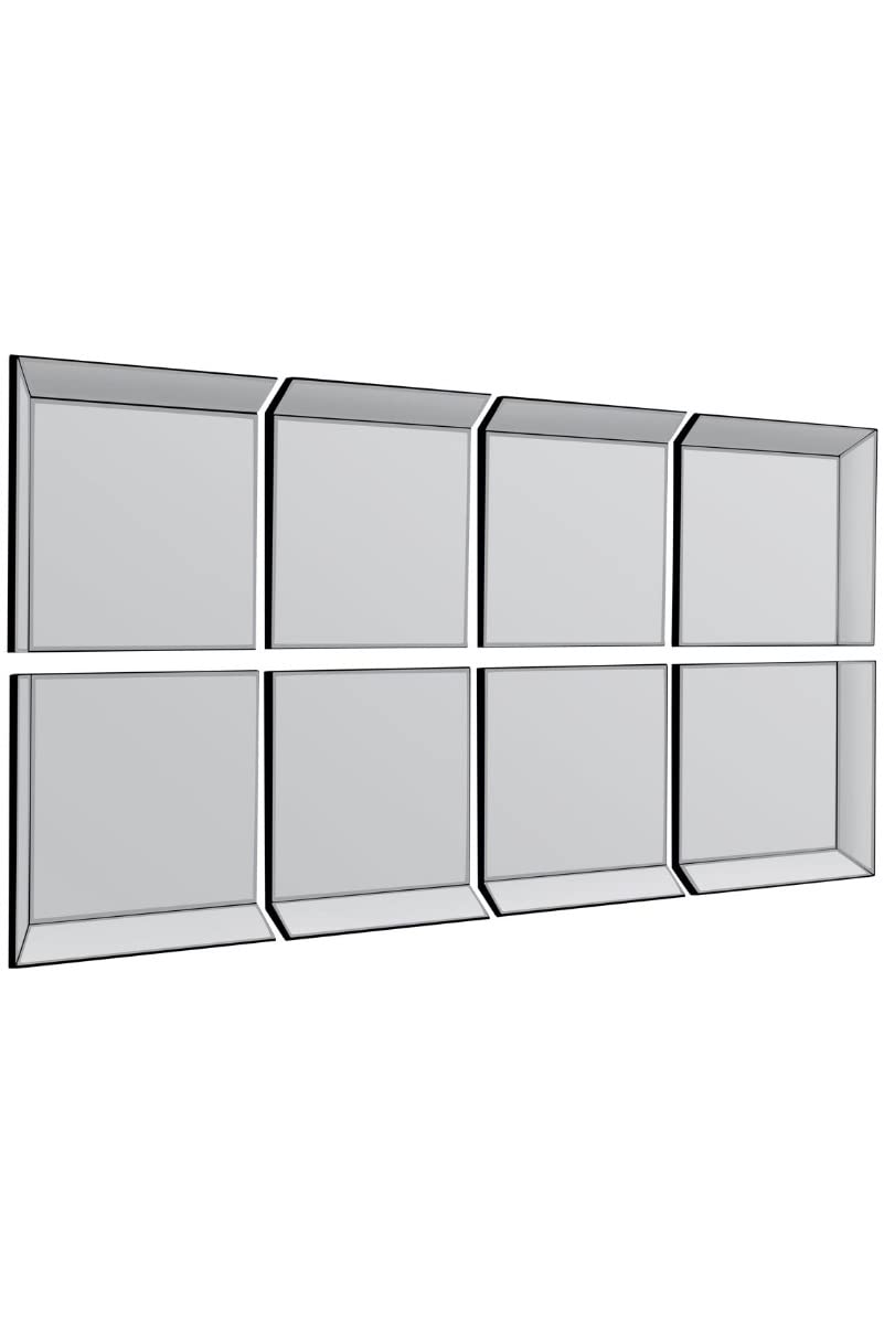 All Glass Modern 8 Panel Tray Design Wall Mirror 8ft1 x 5ft6