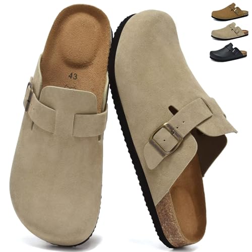 chetoria Mules et Sabots Homme Chaussons Clog Pantoufles avec Fermé Clog Confortables Chaussures Intérieur Extérieur Beige 44EU