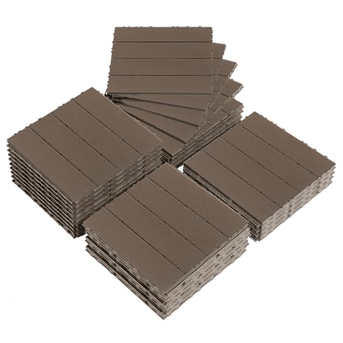LEADZM Lot de 27 Dalles clipsables exterieur Caillebotis imitation bois, Matériau WPC, dalle terrasse exterieur, Convient pour les terrasses, balcons,...