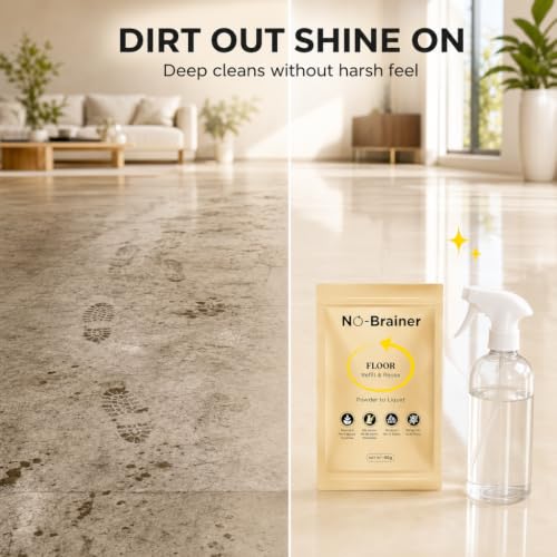 Image of No Brainer Floor Cleaner Refill, Plant-Based & Natural | Powder-to-Liquid, 1 Pouch Makes 1 Litre, Citrus | For Marble, Tiles & Wooden Floors | Eco-Friendly, No Residue, Baby & Pet Safe