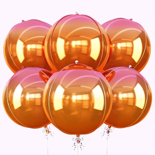 Image of Metallic Orange Round Foil Balloons Summerween Decor 22 Inch 6 Pcs