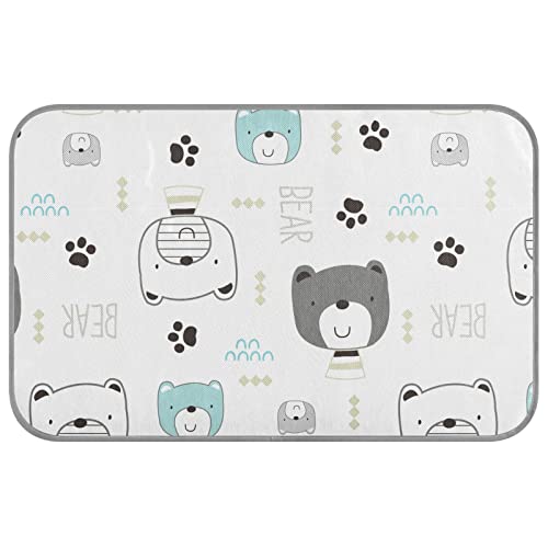 Oyihfvs Seamless Cartoon Bears Head on White Rectangle Ice Silk Dog Pet Pad, Soft Cooling Cat Mat Mattress, Washable Sleeping Pad for Puppy Cat Kennel (Medium) 23 x 38 inch