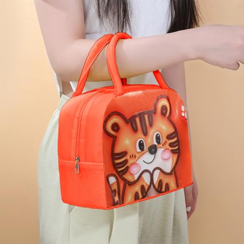 Image of Kraptick Compact & Stylish Design Printed Tiffin Bag for Children Insulated Lunch Bag for Kids Perfect Leakproof Keeps Hot and Cold Lunch Bag for School (Orange Tiger)