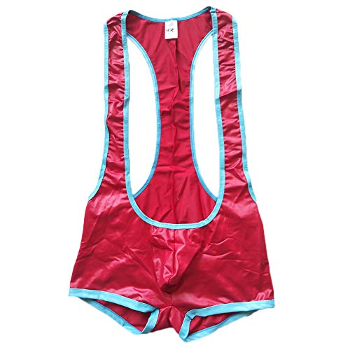 F plus R Men's Faux Leather Jockstrap Bodywear Wrestling Singlet Outfits Red X-Large