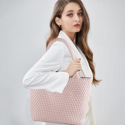 Image of Hand Woven Bag Tote BagS For Women Top Handle Shoulder Vegan Leather Large Travel Beach Hobo Handbag