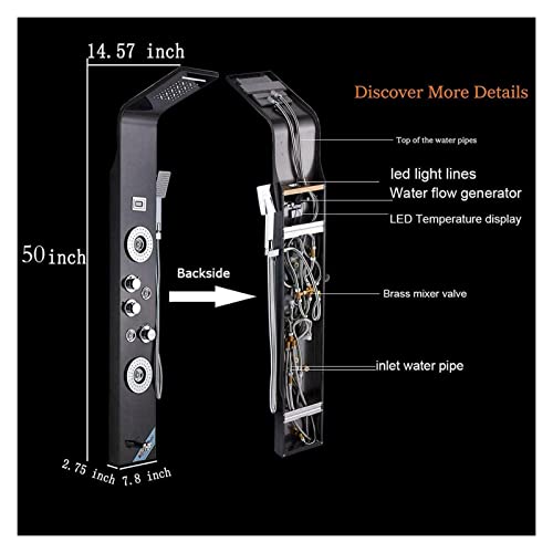 Shower Panel Tower Brushed Led Light Waterfall Rainfull Shower Panel Spa Sprayer Jets 3 Handles Shower Column Faucet Tower Hand Shower Tub Spout Led Shower Column Stainless Steel Brushed ( Color : Bru #TOP3