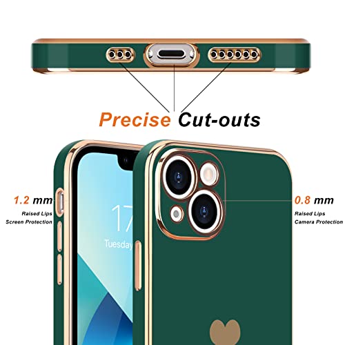 Teageo Compatible With Iphone 13 Case For Girl Women Cute Love-Heart Luxury Bling Plating Soft Back Cover Raised Camera Protection Bumper Silicone Shockproof Phone Case For Iphone 13, Darkish Green #TOP2