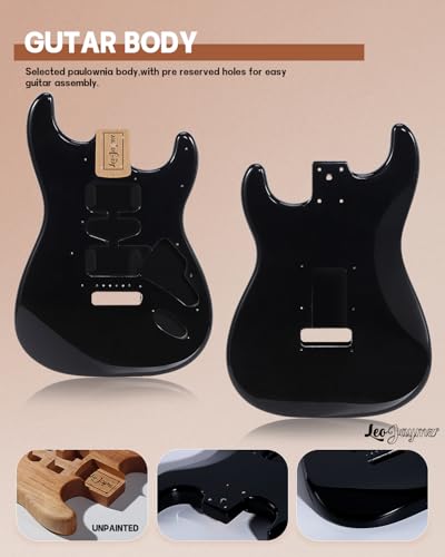 Image of Leo Jaymz DIY ST Style Electric Guitar Kits,Spray-painted Mahogany Body,Laurel Wood Fingerboard and Maple Neck, including all Components (ST Black)