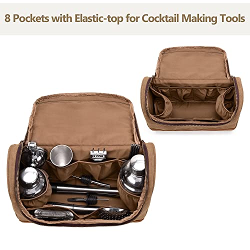 LoDrid Travel Bartender Bag for Bar Kit, Genuine Leather Waxed Canvas Portable Bartender Carry Bag with Handle for Travel Home Indoor Outdoor Party (Bag Only), (Patent Design)3