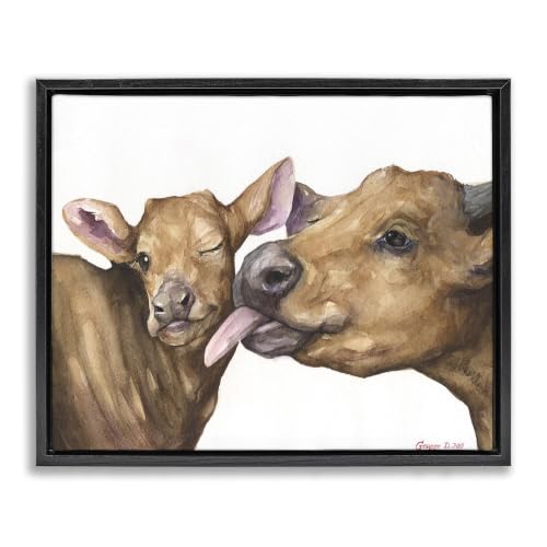 Happy Cow Mother Calf Farmhouse, 17 x 21 Inch Canvas in Floater Frame