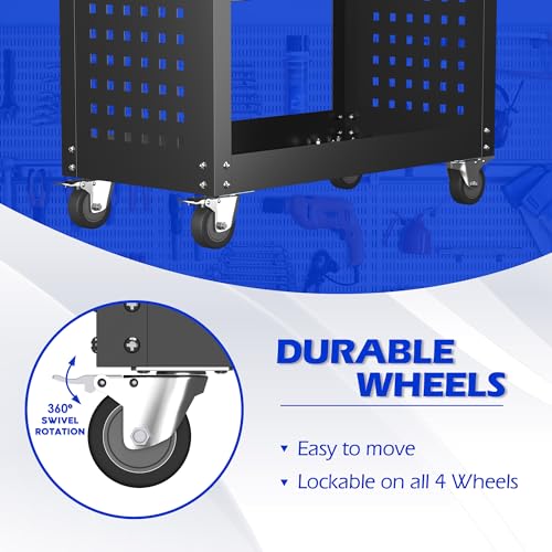 SUPEER Werkstattwagen Werkstatt-Rollwagen Montagewagen 78x35x70 cm,mit Abschließbare Schublade und Pegboard,4-Haken,Werkstätten,Lager Tragkraft 150 kg