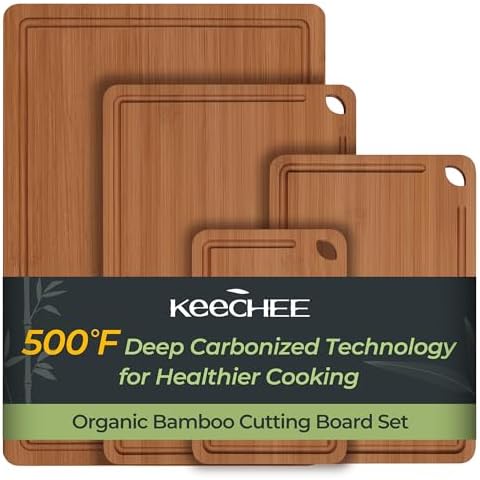 Keechee Wood Cutting Board, Carbonized Bamboo Cutting Boards Set With Smooth Surface & Easy Storage For Busy Kitchens, Ideal Charcuterie & Chopping, Durable, Knife-Friendly (4Pcs) Cover