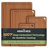 Keechee Wood Cutting Board, Carbonized Bamboo Cutting Boards Set With Smooth Surface & Easy Storage For Busy Kitchens, Ideal Charcuterie & Chopping, Durable, Knife-Friendly (4Pcs)