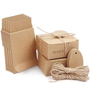 Belle Vous Bruin Hobby Papier Vierkant Geschenkdozen met Deksel Hennep Touw en Kaartjes (50 Pak) – 7,5 x 7,5 x 3,5cm…