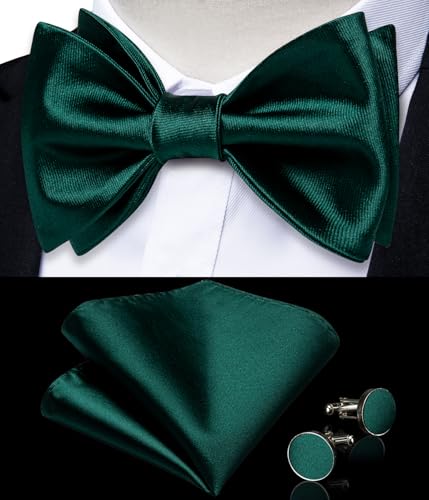 Image of DiBanGu Satin Bow tie Self-Tied Bowtie Set for Men Wedding Prom | Solid Color,Skin-Friendly,Versatile Accessory,Lapel Pin,Pocket Square,Cufflinks,School Dance,Banquet,Dinner,Celebration