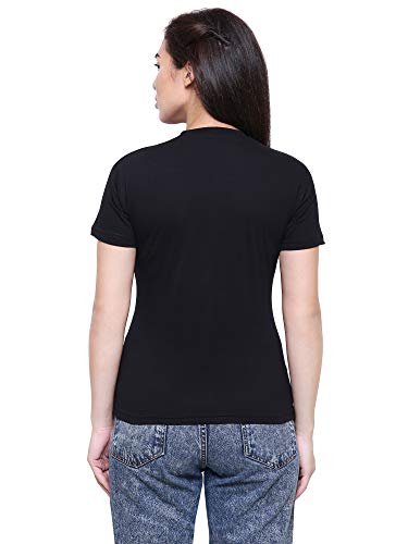 Image of Saundarya Women's Embellished T-Shirt Hosiery Fabric Half Sleeve Round Neck Blue and Red Embroidery Black