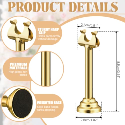 Image of 24 Pcs Gold Metal Table Number Holders 3.15 Inch Wedding Place Card Holders Bulk Harp Clip Table Sign Stands Card Holder for Memo Notes Menu Wedding Restaurant Birthday Decor