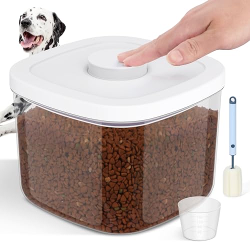 LEAWALK 5-8Lbs/5.28Qt/5L Airtight Dog Cat Food Storage Container and Pet Storage Bin BPA-Free. PET Clear Stackable Dog Treat Containers for Pet Food/Rice/Dry/Cereals/Flour/Sugar/Bread, etc (Medium