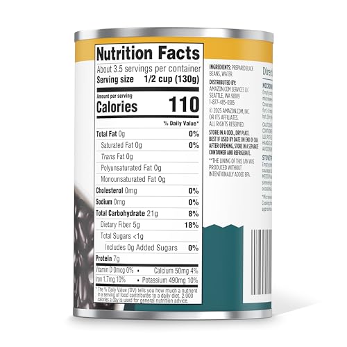Amazon Grocery, Black Beans, No Salt Added, 15.25 Oz
