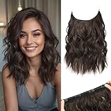 REECHO Secret Clip in Extensions - Invisible Wire Haarverlängerungen Kurz & lockig-wellig in Hair Extensions Synthetisches Haarteil mit natürlichem Look für Frauen - Schokoladenbraun