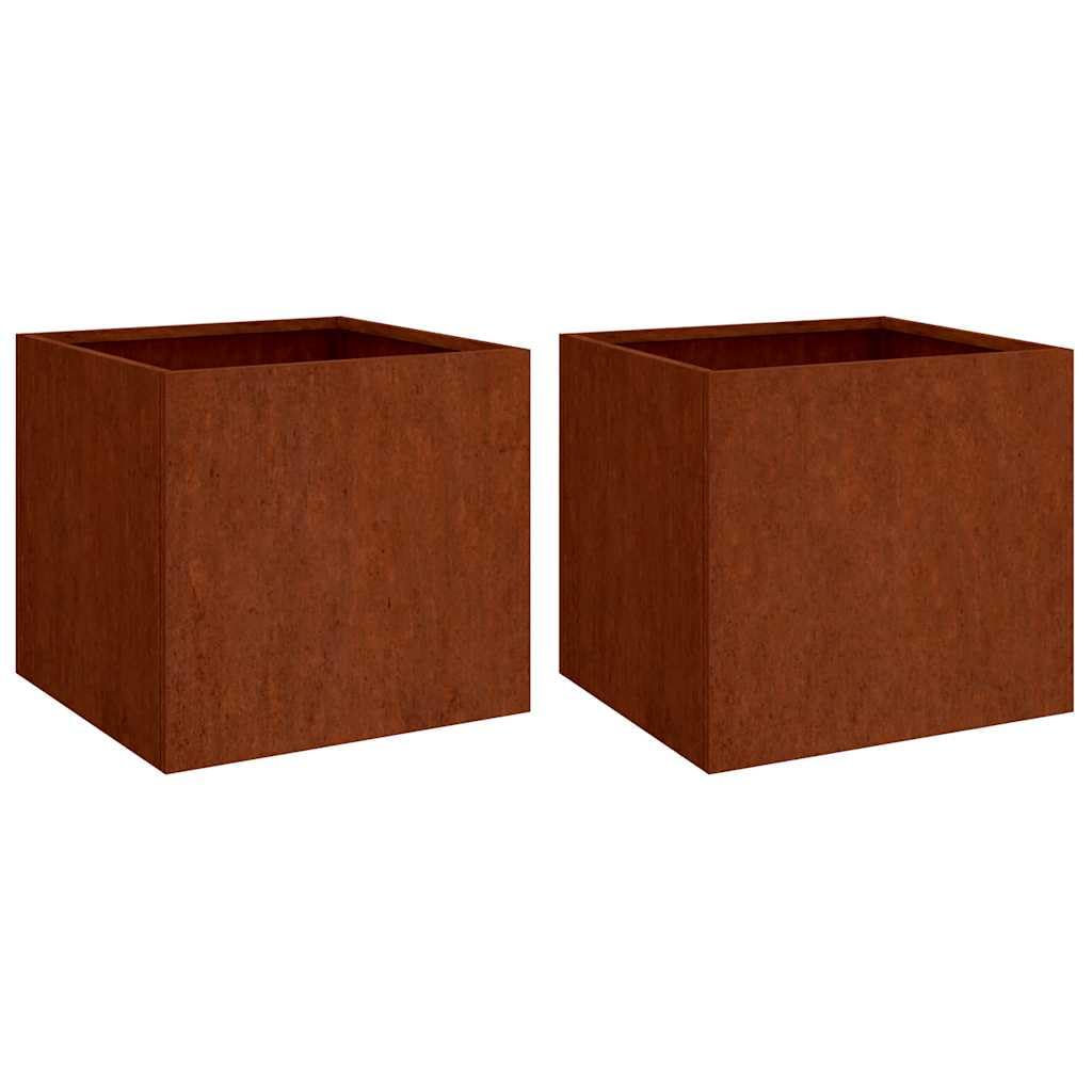 Donice 2 sztuki 32x30x29 cm Stal Kortenowska Skrzynia na Kwiaty Dekoracyjna do Ogrodu Balkonu Tarasu Odporna na Warunki Atmosferyczne Rustykalna