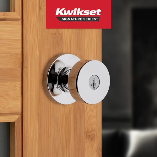 Image of Kwikset Pismo Entry Door Knob with Lock and Key, Secure Keyed Handle Exterior, Front Entrance and Bedroom, Polished Chrome, 10 Pack, Pick Resistant SmartKey Rekey Security