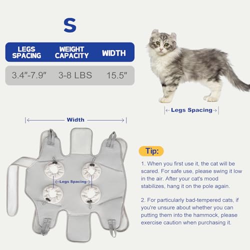 Image of Supet Cat Grooming Hammock Harness for Nail Trimming, Cat Grooming Hanging Sling for Nail Clipping, Pet Restraint Holder for Cutting Nails, Medicine, Ear & Teeth Cleaning, Eye Care (Grey S)
