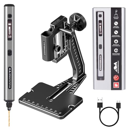 Image of AM ARROWMAX Mini Electric Drill Pen with Benchtop Press, 5-Speed, 10 Small Drill Bits with Aluminium Box, LED Lights, OLED Display, Resin Drill Set For Jewelry Making, Plastic, Wood (SDS ULTRA PLUS)