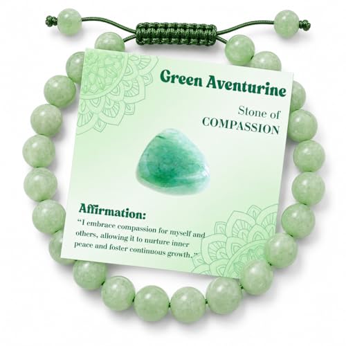 Image of Lunarié Natural Stone Beaded Bracelets – Healing Crystal Jewelry for Men & Women, Amazonite, Aventurine, Amethyst, Tiger Eye, Lapis Lazuli, Spiritual Energy Balance, Meditation Gift (Green Aventurine)