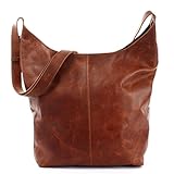  LECONI große Umhängetasche Damen Schultertasche praktische Ledertasche für Frauen Beuteltasche Vintage-Style Damentasche Shopper aus echtem Leder 34x34x11cm braun LE0055-wax