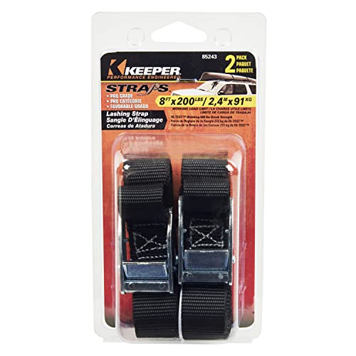 Keeper - 1" X 8' Cargo Lashing Strap, 2 Pack - 200 Lbs. Working Load Limit And 600 Lbs. Break Strength, Pack Of 2 #TOP1