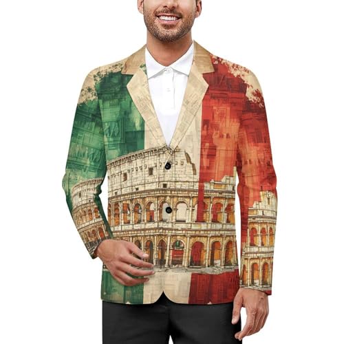 Italian Flag Italy Men's Slim Suit Long-Sleeve Prom Tuxedo Classic Two Button Business Jacket