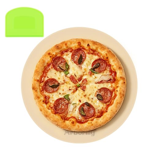 Arborlily 12 Inch Pizza Stone for Oven and Grill Round Bread Baking Stone Thermal Shock Resistant Cordierite Even Heat for Crispy Crust Pizzas Bread Pies Included Scraper