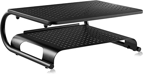 suptek Double-Deck Desk Monitor Stand Riser for Computer Laptop Printer Notebook and All Flat Screen Display with Vented Metal Platform and 4 Inches Height Underneath Storage (MST002)