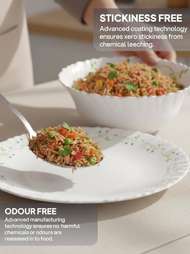 Image of CELLO Tropical Lagoon Dazzle Series Opalware Dinner Set of 27 Pieces For Family of 6 | Bone-Ash Free & Leadfree Opal Glass, Microwave & Dishwasher Safe Plates & Bowls Crockery Set For Dining & Gifting