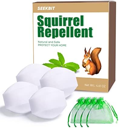 SEEKBIT 8 Pack Squirrel Repellent | Squirrel Deterrent Attic, Car, Engines, Under Hood, Vehicle, Garage | Chipmunk Rodent Mice Repellent | Garden, Yard, Outdoor, Bird Feeder Repeller | Waterproof (Repellent 4 Pack)