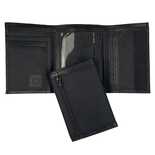 Sprocket Men's Nylon Trifold Wallet with Leather Trim and ID Window (Black)