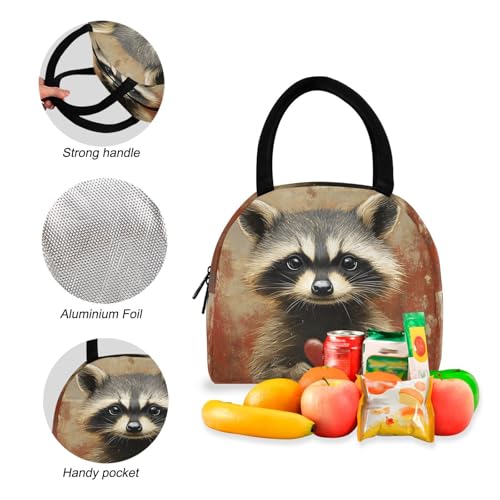 Backpack Lunch Bag Set Valentines Raccoon Print, Big Storage Travel Backpacks with Insulated Lunch Box for Office Hiking Picnic4